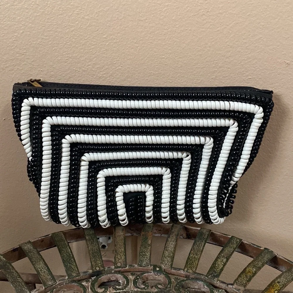 VTG 40’s Black White Stripes Telephone Cord Wire Clutch Bag Purse